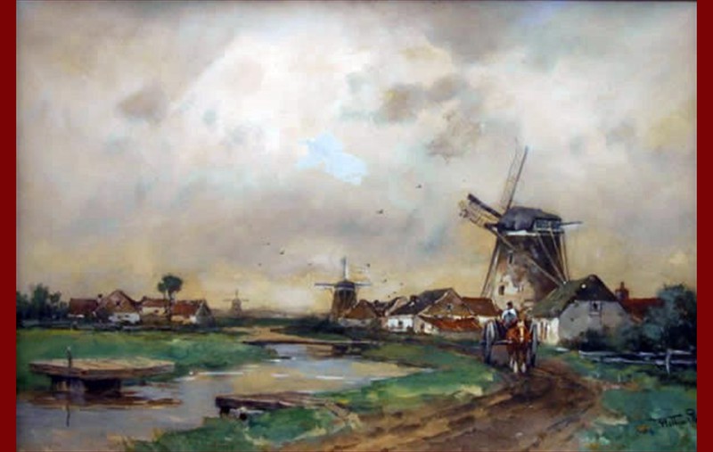 De Vlist bij Schoonhoven / Hollands riviergezicht met molens een paardekar
